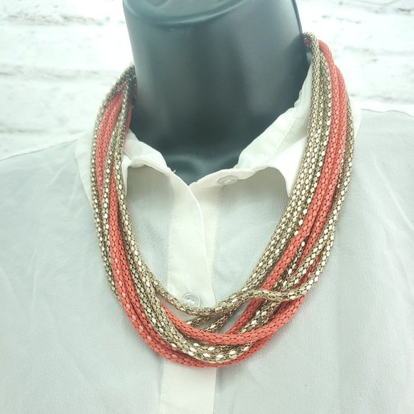 Womens Orange Gold Fashion Jewelry Lobster Clasp Multi Strand Layered Necklace - Picture 2 of 10